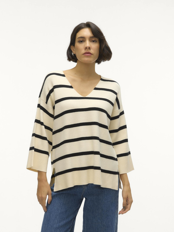 Vero Moda Černo-krémový dámský pruhovaný svetr Vero Moda Saba