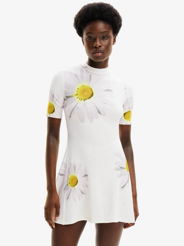 Desigual Bílé dámské květované šaty Desigual Margaritas
