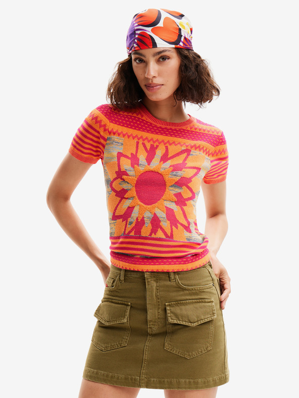 Desigual Oranžové dámské úpletové tričko Desigual Sun Blue
