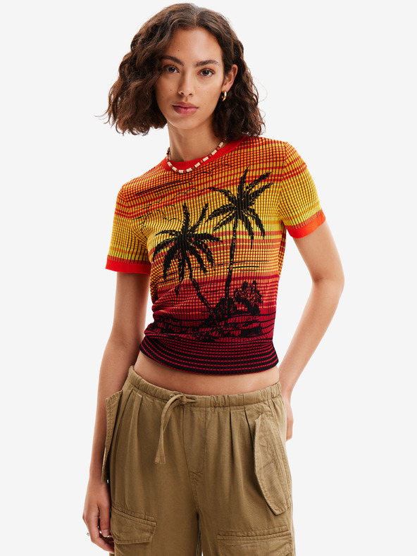 Desigual Žluto-oranžové dámské úpletové tričko Desigual Dubai