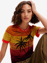 Desigual Žluto-oranžové dámské úpletové tričko Desigual Dubai