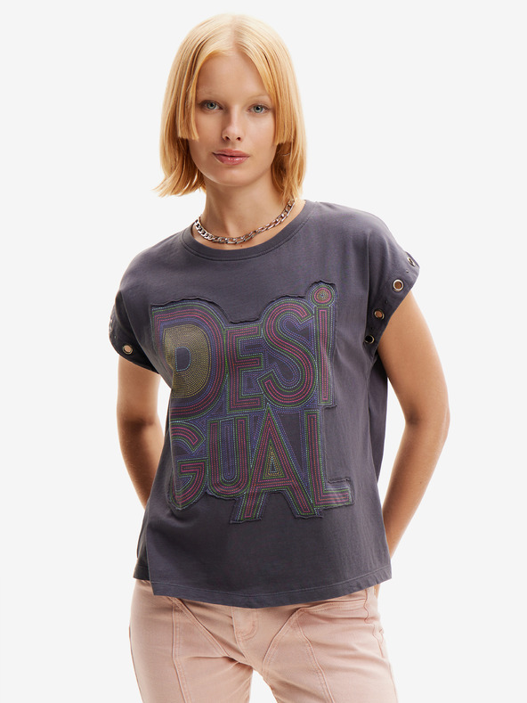 Desigual Tmavě šedé dámské tričko Desigual Berlin