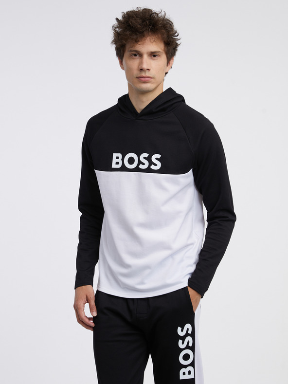 BOSS Bílo-černá pánská mikina s kapucí Hugo Boss
