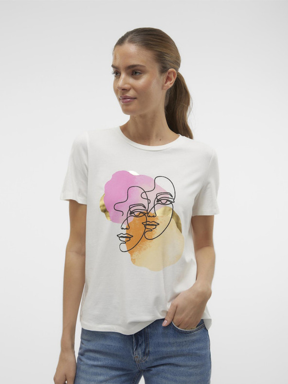 Vero Moda Krémové dámské tričko Vero Moda Facey