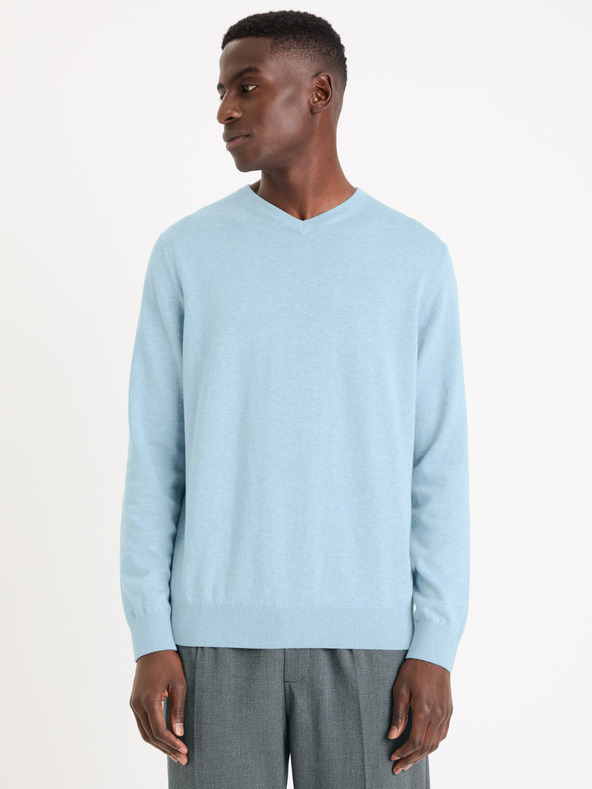 Celio Světle modrý pánský basic svetr Celio Decotonv