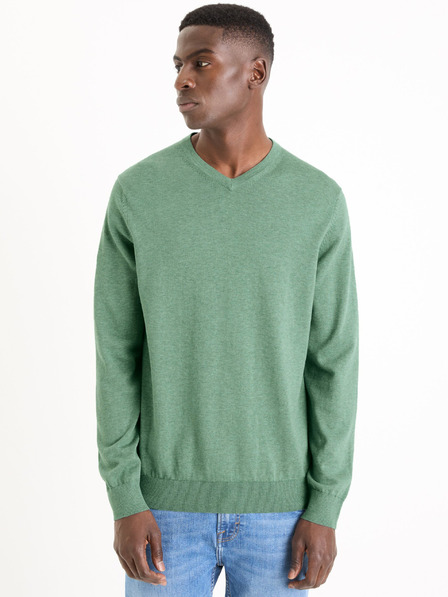Celio Zelený pánský basic svetr Celio Decoton