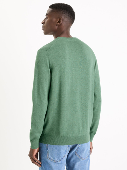 Celio Zelený pánský basic svetr Celio Decoton