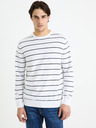 Celio Bílý pánský pruhovaný basic svetr Celio Decoton