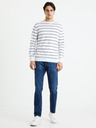 Celio Bílý pánský pruhovaný basic svetr Celio Decoton