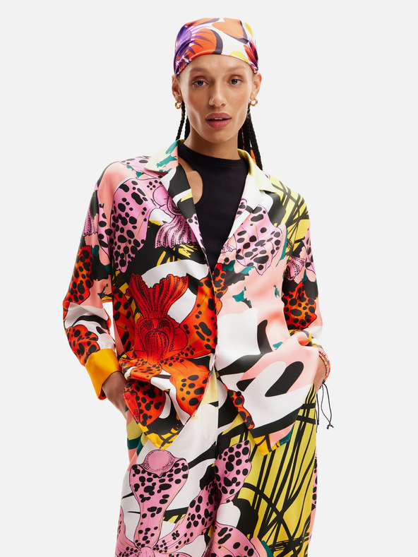 Desigual Červeno-růžová dámská vzorovaná hedvábná halenka Desigual Ericeira Lacroix