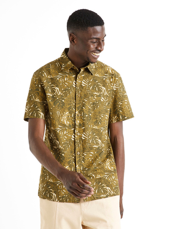 Celio Khaki pánská vzorovaná košile Celio Daprinti