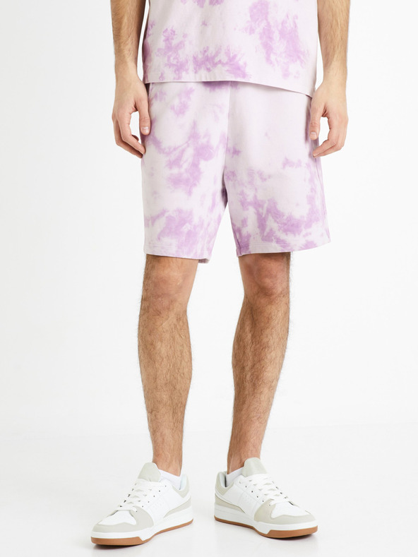 Celio Fialové pánské batikované teplákové kraťasy Celio Doengame