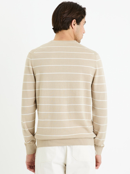 Celio Béžový pánský pruhovaný basic svetr Celio Decoton