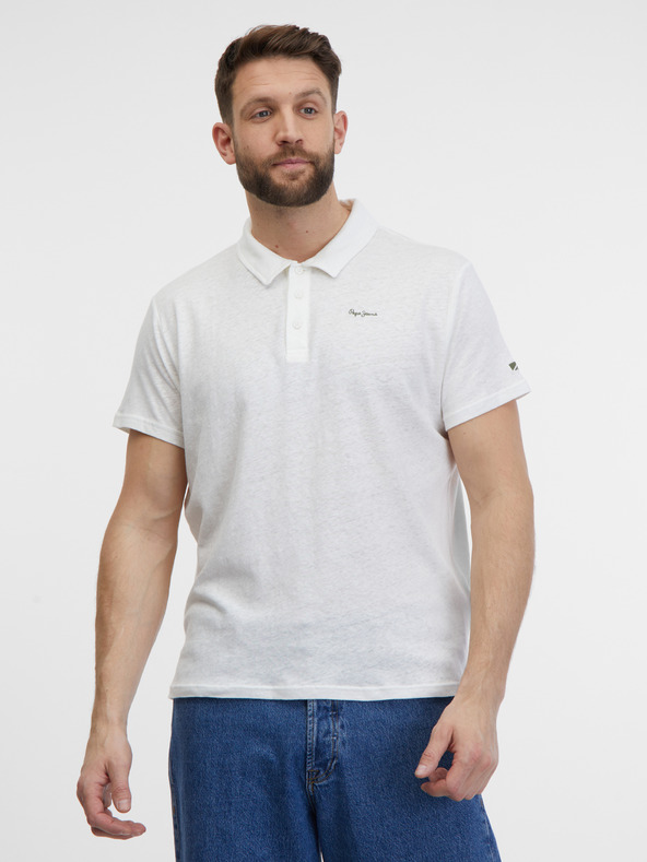 Pepe Jeans Krémové pánské polo tričko s příměsí lnu Pepe Jeans Faren