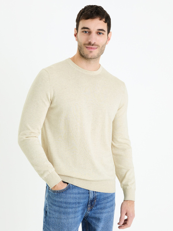 Celio Krémový pánský basic svetr Celio Decoton