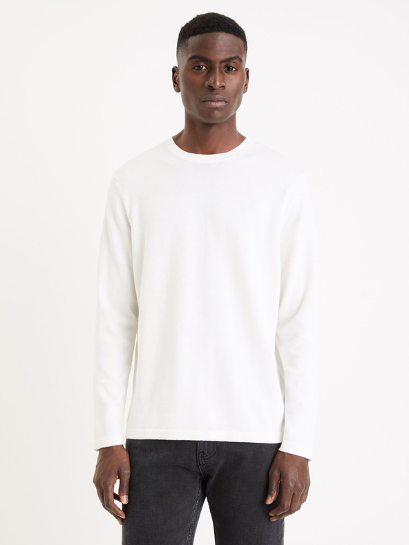Celio Bílý pánský basic svetr Celio Gewells