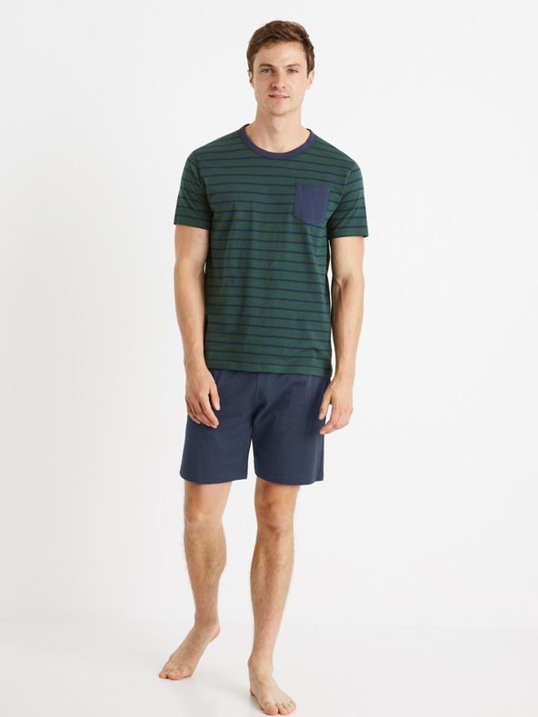 Celio Modro-zelené pánské pruhované krátké pyžamo Celio Cible