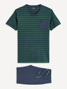 Celio Modro-zelené pánské pruhované krátké pyžamo Celio Cible
