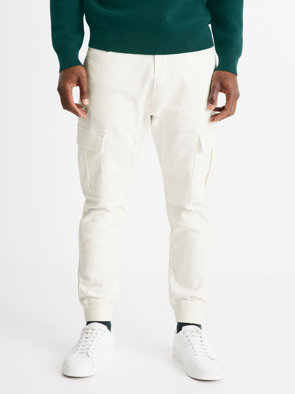 Celio Krémové pánské cargo kalhoty Celio Cokit4