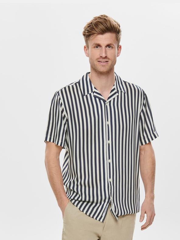 ONLY & SONS Tmavě modrá pruhovaná regular fit košile ONLY & SONS Wayne