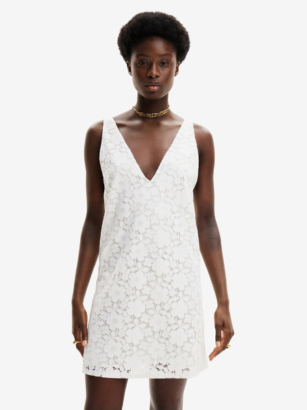 Desigual Bílé dámské krajkové šaty Desigual Lace