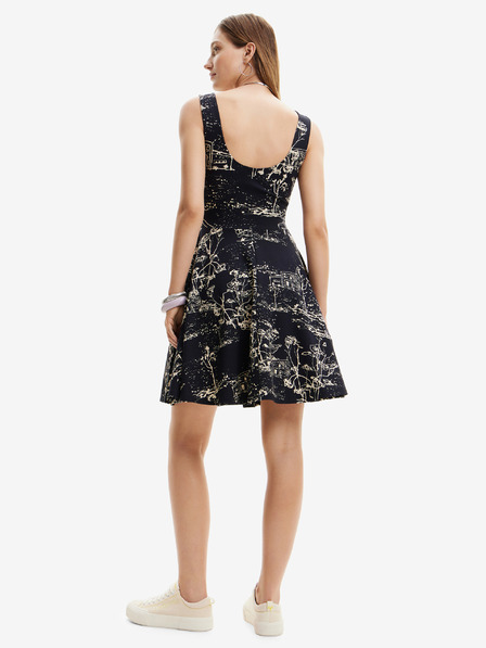Desigual Krémovo-černé dámské vzorované šaty Desigual Tually