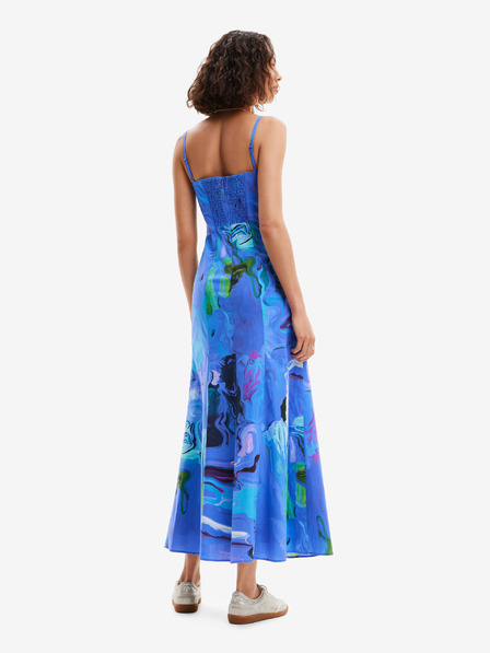 Desigual Modré dámské květované maxišaty Desigual Bleu