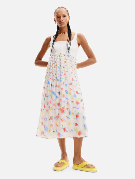 Desigual Bílé dámské květované midišaty Desigual Vancouver