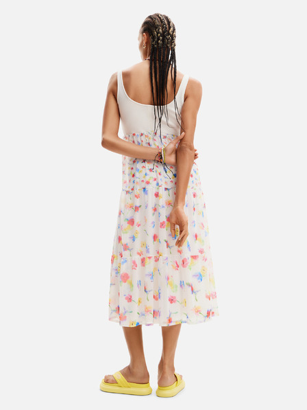 Desigual Bílé dámské květované midišaty Desigual Vancouver