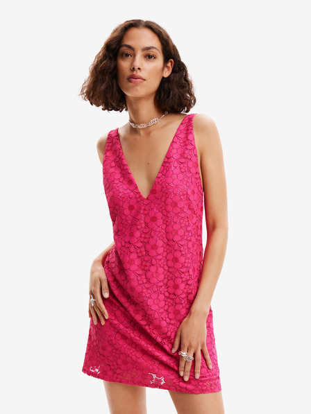 Desigual Tmavě růžové dámské krajkové šaty Desigual Lace