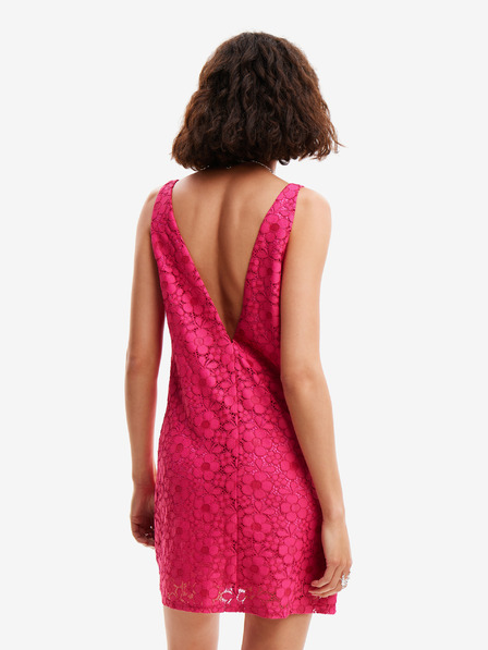Desigual Tmavě růžové dámské krajkové šaty Desigual Lace