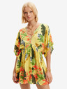 Desigual Žluté dámské květované plážové šaty Desigual Top Tropical Party