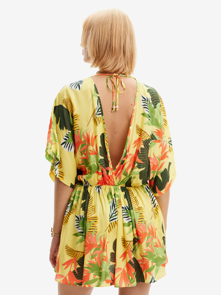 Desigual Žluté dámské květované plážové šaty Desigual Top Tropical Party
