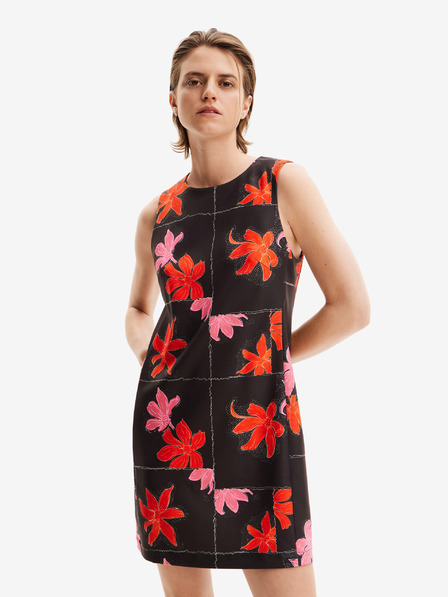 Desigual Červeno-černé dámské květované minišaty Desigual Houston