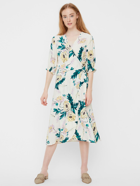 Vero Moda Krémové květované zavinovací midišaty VERO MODA Oline