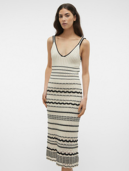 Vero Moda Černo-krémové dámské pruhované midi šaty Vero Moda Minou