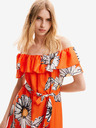 Desigual Oranžové dámské květované midišaty Desigual Georgeo