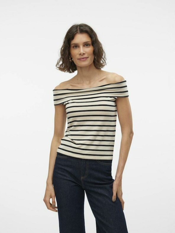 AWARE by VERO MODA Černo-krémový dámský pruhovaný top AWARE by VERO MODA Kenzi Fiona