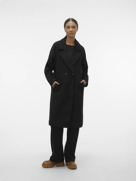 Vero Moda Černý dámský kabát s příměsí vlny VERO MODA Hazel