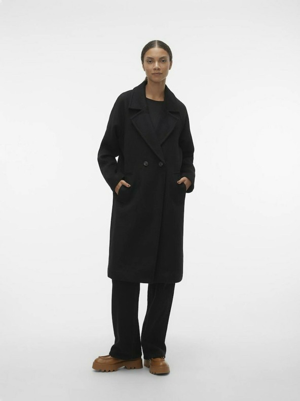 Vero Moda Černý dámský kabát s příměsí vlny VERO MODA Hazel