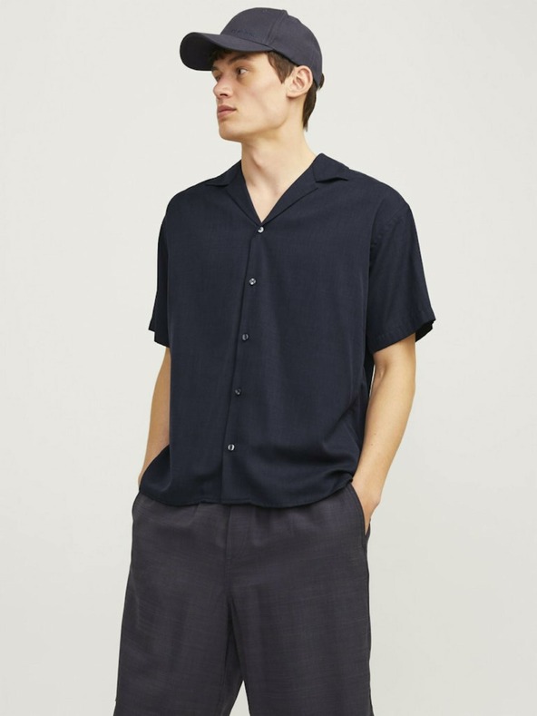 Jack & Jones Tmavě modrá pánská košile s krátkým rukávem Jack & Jones Aaron