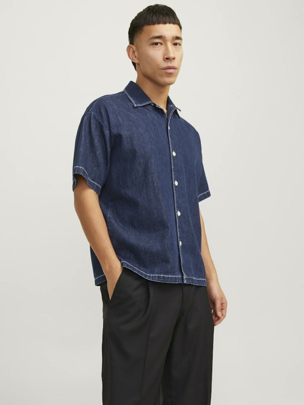Jack & Jones Modrá pánská džínová košile s krátkým rukávem Jack & Jones Palma