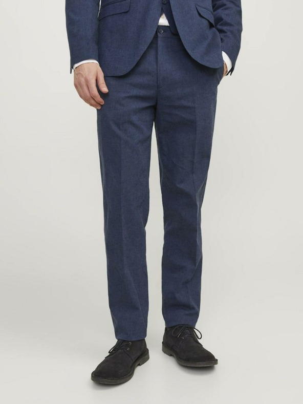 Jack & Jones Tmavě modré pánské lněné kalhoty Jack & Jones Riviera
