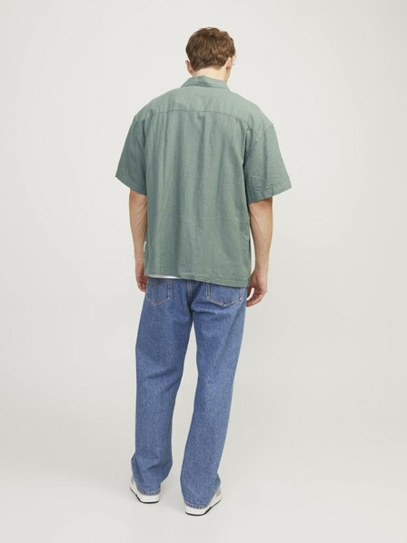 Jack & Jones Zelená pánská lněná košile s krátkým rukávem Jack & Jones Faro