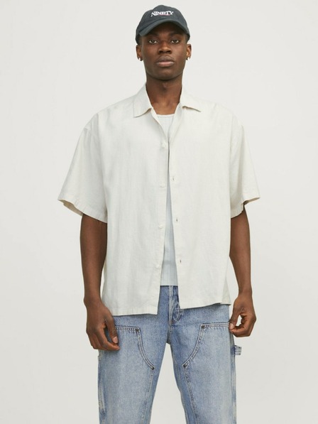 Jack & Jones Krémová pánská lněná košile s krátkým rukávem Jack & Jones Faro