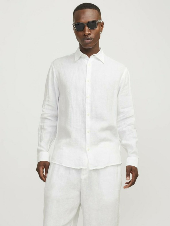 Jack & Jones Bílá pánská lněná košile Jack & Jones Lawrence