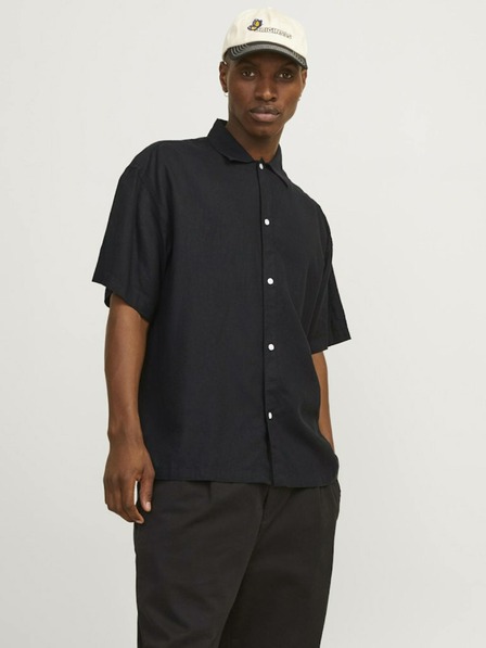 Jack & Jones ČERNÁ pánská lněná košile s krátkým rukávem Jack & Jones Faro