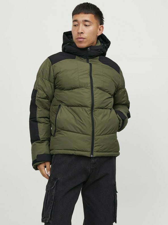 Jack & Jones Khaki pánská prošívaná zimní bunda Jack & Jones Otis