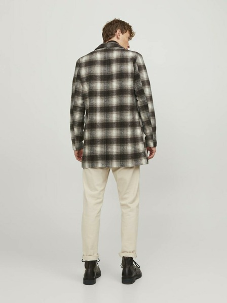 Jack & Jones Hnědý pánský kostkovaný kabát s příměsí vlny Jack & Jones Zac