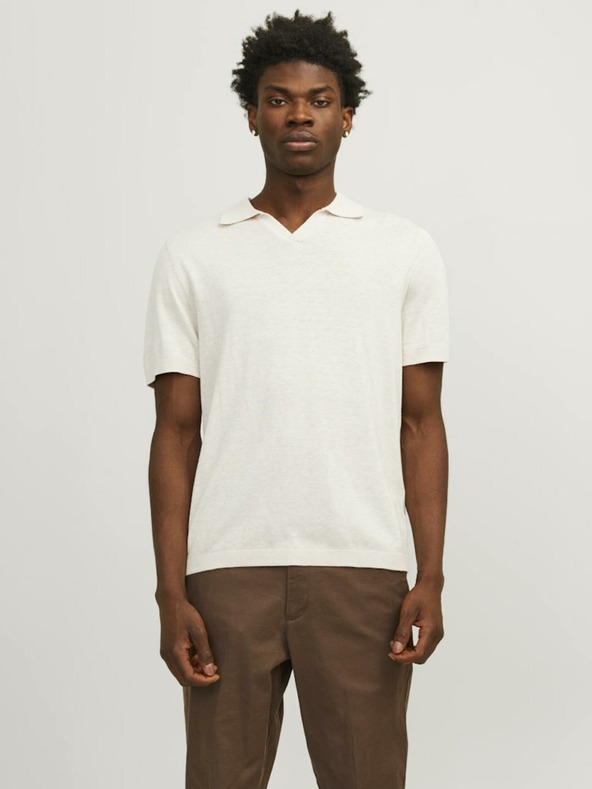 Jack & Jones Krémové pánské polo tričko s příměsí lnu Jack & Jones